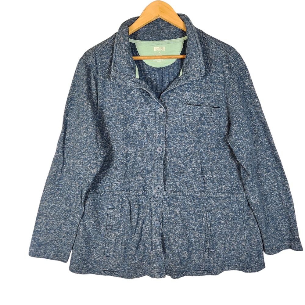 Duluth Trading Co Button Up Sweater Jacket Women's XL Blue Hemp Organic Cotton